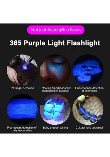 Ranyeek 365nm Uv Tespit Feneri, Kedi Mantarı Ve Parça Tanıma, Alüminyum Gövde, 500mah Şarjlı Pil, Siyah Siyah