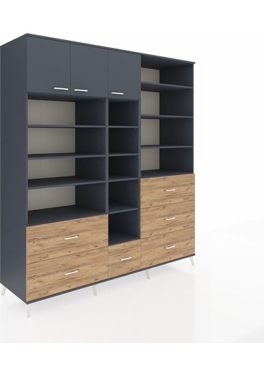 Kronos Dolap 17 Raflı 6 Çekmeceli 3 Kapaklı 220x59x243 Antrasit-antrasit/çam Antrasıt/atlas Çam