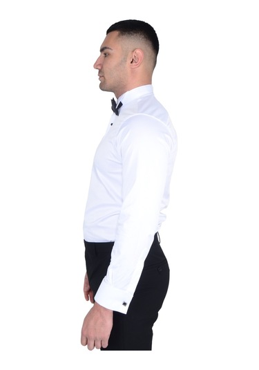 Cengiz İnler Ata Yaka Taş Düğmeli Slimfit Damatlık Gömlek 001