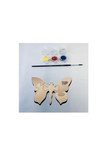 Masif Ahşap Puzzle Çocuklar İçin Boyanabilir Kelebek Boya Setli