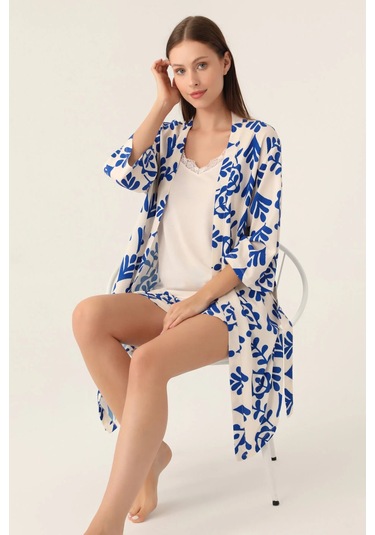 Arnetta 2924 3 Lü Sabahlıklı Kadın Şort Pijama Takımı Vanilya