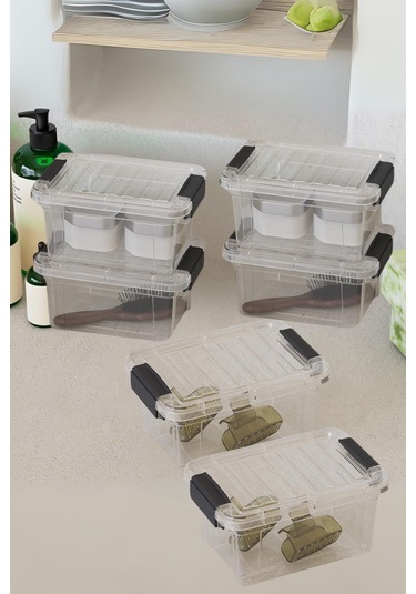 6 Lı Şeffaf Saklama Kutusu & Düzenleme Kutusu 1 Lt Şeffaf