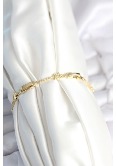 Pirinç Gold Renk Halley Yıldız Model Kadın Bileklik Çok Renkli