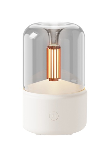 Yifomall Mum Işığı Tarzı Aroma Difüzör 120ml Sis Nemlendirici Sıcak Beyaz Gece Işığı Sessiz Esansiy Hava Nemlendirici