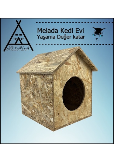 Melada Kedi Evi Dış Ortam Uygun Ahşap Kedi Evi Osb 39x32x30 Cm