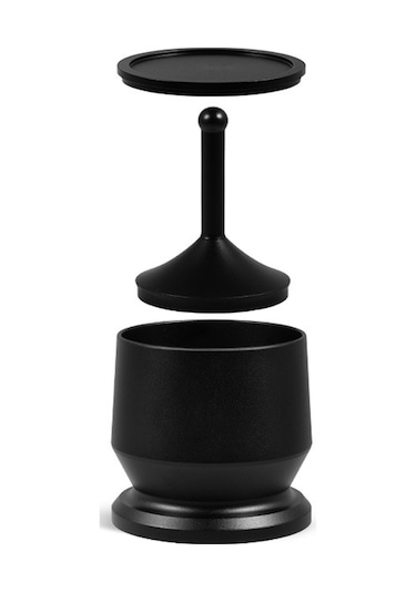 Wezone 58mm Çelik Kahve Toz Toplayıcı - Kapağı Ve Basma Aleti İle 3'lü Set, Espresso Torbası İçin Düzenleyici, Lehimli Ve Sağlam Siyah