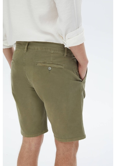 Kip Haki Dokuma Slim Fit Casual Pamuk Karışımlı Bermuda Çok Renkli