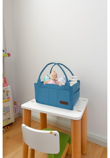Yunusoğlu Home Keçe Anne Bebek Bakım Çantası Yenidoğan İçin Organizer Düzenleyici Mavi Mavi