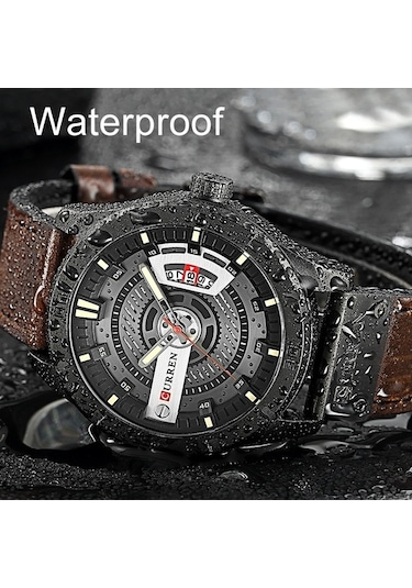 Fastbuy Erkek Askeri Kuvars Saat, Siyah Kasa, Koyu Kahverengi Bant, Curren M8301, Çok Renkli Modeller Çok Renkli