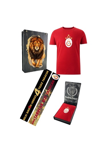 Galatasaray Lisanslı 5 Yıldızlı Arma Kırmızı T-shirt Uv Ahşap Kutulu KIrmızı