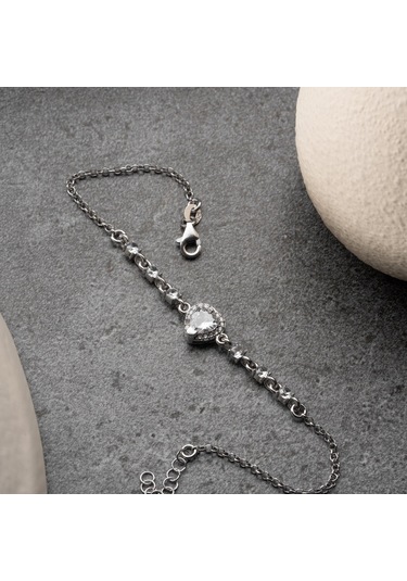 925 Ayar Gümüş Kalpli Sıra Taş Gümüş Bileklik Gümüş