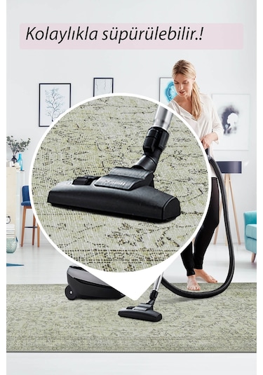 Folk Eskitme Desenli Dokuma Taban Dekoratif Yeşil Halı Ba 27