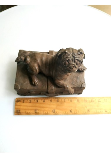 Omeniv Antika Ağır Bronz Döküm Köpek Pug Heykel Biblo Figür