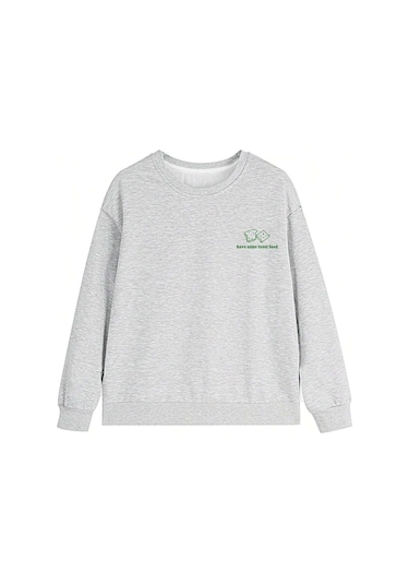 Slogan Grafikli Düşük Omuz Oversize Sweat-trzksw3197 Açık Gri