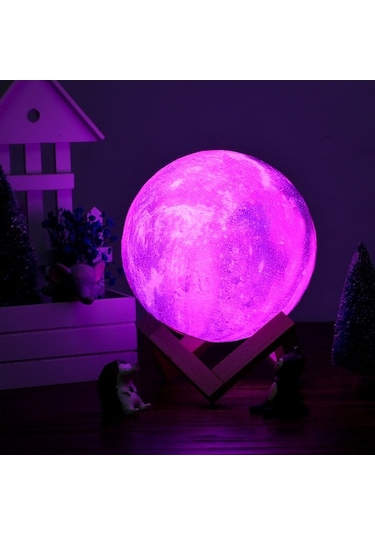 Moly 3d Baskılı Led Ay Işığı, Uzaktan Kumanda, 16 Renk, Ahşap Tutucu, Usb Şarjlı, Gökkuşağı Modeli Diğer