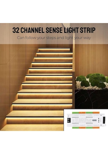 32 Kanal Dc 12v 24v Merdiven Lambası Kontrol Kiti Merdiven Aydınlatması Kapalı Led Hareket Sensörü Otomatik Merdivenler İçin Esnek Şerit