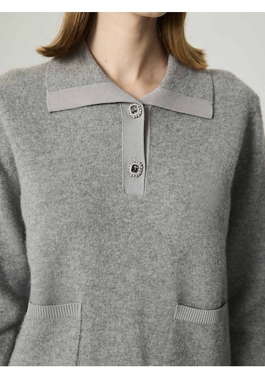 Nocturne Kadın Düğme Aksesuarlı Triko N26kd50153 Gri
