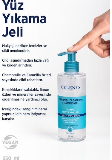 Celenes Yağlı ve Karma Ciltler için Termal Yüz Yıkama Jeli 250 ML