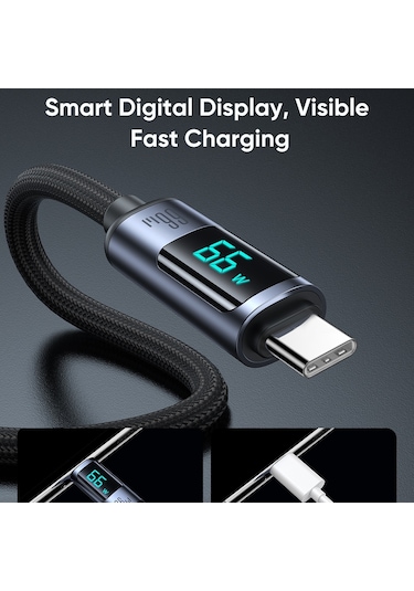 Joyroom S-ac066a16 Dijital Ekran 66w Hızlı Şarj Usb-a'ya C Tip Veri Kablosu