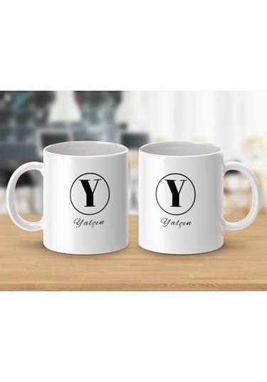 Yalçın İsimli Kupa Bardak, Harfli Bardak, Hediye Kupa Bardak, Kahve Kupa Bardak Beyaz