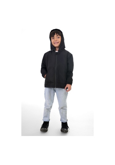 Erkek Çocuk Siyah I Çi Astarlı Su Ve Rüzgar Geçirmez Kapüşonlu Çift Fermuarlı Cepli Mont Siyah