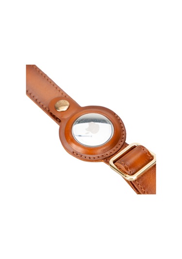 Doggo Gerçek Deriden El Yapımı Köpek Tasması Apple Airtag Uyumlu 50 CM Taba