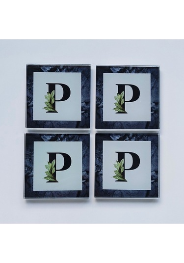 Decorita Cam Bardak Altlığı P Harfli Tasarım 4'lü Takım 10 x 10 CM Çok Renkli