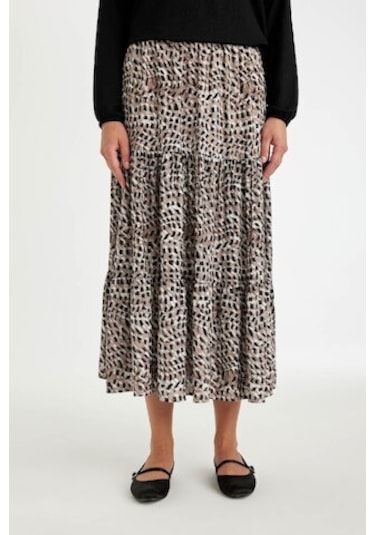 Defacto Kloş Esnek Belli Leopar Desenli Kiloş Maxi Etek D5328AX24AUBK81 Siyah