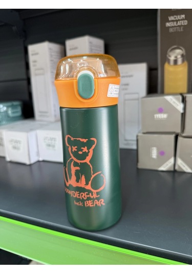 Paslanmaz Çelik Termos Su Şişesi 350ml Vakumlu Pipetli Yeşil İthal Ürün Çok Renkli