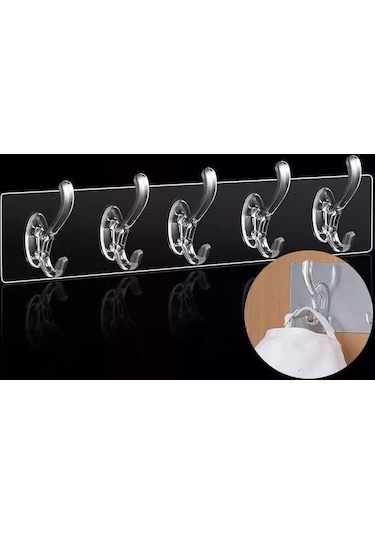 Yapışkanlı Şeffaf Duvar Askısı Banyo Mutfak Düzenleyici Askı 5 Li Çok Renkli