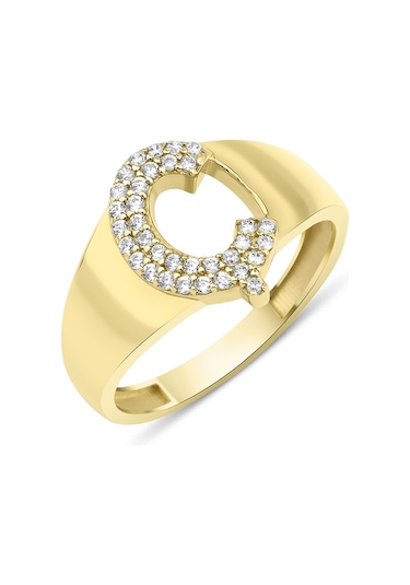 Fiyonk Kuyumculuk 14 Ayar Altın Taşlı Ç Harfli Yüzük 001