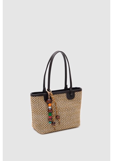 Roen Hasır Omuz Çantası Kahverengi Kahverengi - Siyah - Bej
