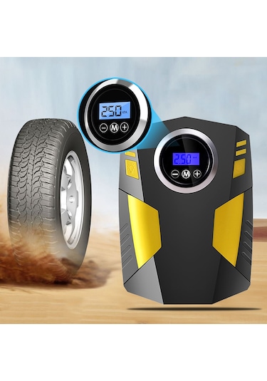Samdoo 12v Araçlı Dijital Göstergeli Hızlı Şişirici, 3 Fişli 150 Psı El Tipi Mini Pompa