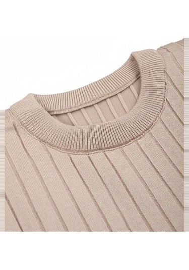 Deepsea Erkek Bej Rahat Kalıp Çizgi Dokulu Triko Kazak Şık & Modern Tasarım 2605432 Bej