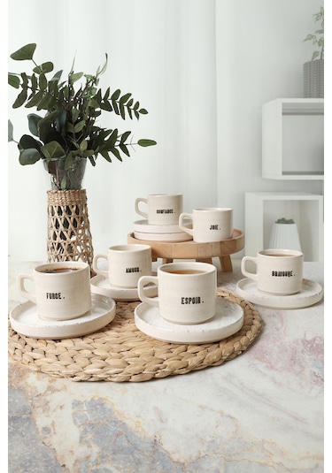 Deep Collection Mottolu Stackable Çay Takımı 12 Parça 6 Kişilik