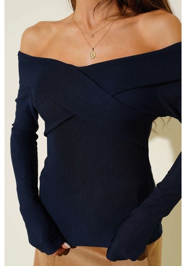 Madonna Çapraz Yaka Bluz Lacivert T4331 Lacivert