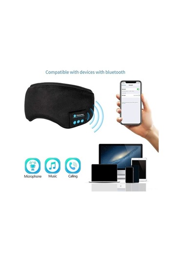 Fortunelane Siyah Bluetooth 5.0 Göz Maskesi - Stereo Kulaklık İle Müzik/arama, 3d Ses, Işık Engelleyici, Nefes Alır Kumaş Uyku M