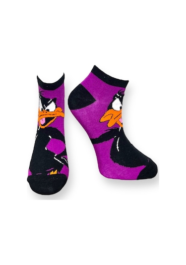 4'lü Unısex Çizgi Film Karakterli Esnek Nem Alabilen Pamuklu Spor Patik Çoraplar Çok Renkli