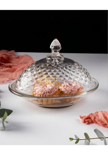 Korall Cam Vazo Servis Kabı Kapaklı 340 Ml 356465244 Şeffaf Kristal