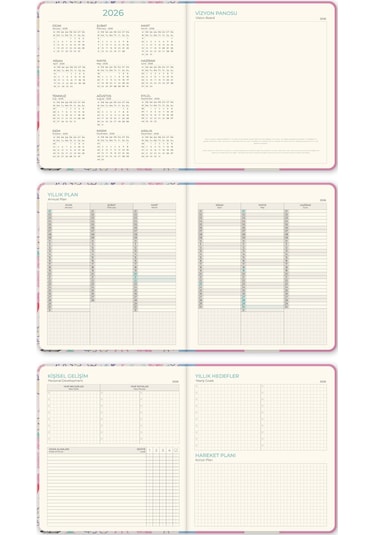 2026 Dikey Haftalık Ajanda 12 Aylık Sert Kapak 18x20 Cm - Çok Renkli Sketch