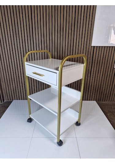 Beyaz Çekmeceli Gold Detay Etejer