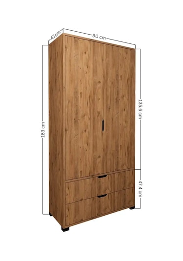 Atlas 2 Kapılı 2 Çekmeceli Çok Amaçlı Gardırop Atlantik Çam
