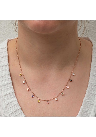 Blackcraft Gümüş Renkli Oval Taşlı Şans Kadın Kolye Modern Renkli