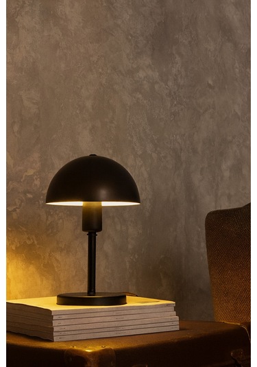 Modern Siyah Metal Masa Lambası Mantar Başlıklı Dekoratif Masa Ve Komodin Lambası Siyah