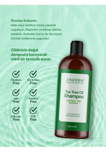 Zinderm Arındırıcı Ve Dengeleyici Tuzsuz Çay Ağacı Şampuanı 500 ML