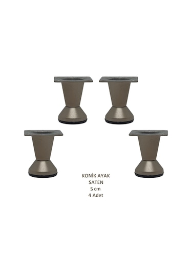 Adilon Konik Ayak, Zamak, Saten, 5 cm, Dolap, Mobilya, Puf Ayağı (4 Adet)