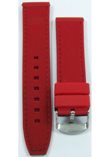 22Mm Kırmızı Dikişli Siyah Kauçuk Silikon Spor Saat Kordonu Kayış
