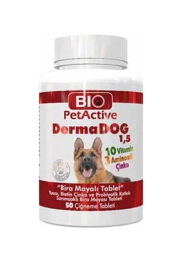 Bio Petactive Dermadog 1.5 Köpekler için Sarımsaklı Bira Mayası 50 Tablet 75 G