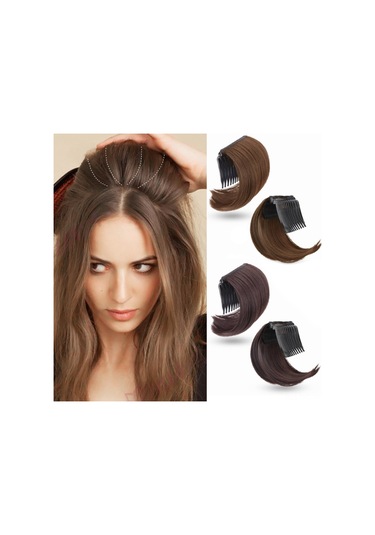 Hangfox Kadınlar İçin Doğal Materyal Kısa Saçlı Saç Takımı, Ön Bölge Saç Eklentisi, Kıvırcık Saç Stili, Hafif Kahve Rengi, Saç Hacmi Artırıcı, Tıraşsız, Taraklı