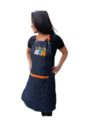 Anneler Günü Kim İlkbahar Çiçekleri Nakışlı Keten, Chef Mutfak Önlüğü Çok Renkli